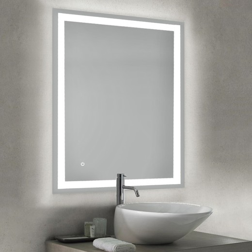 Specchio da bagno Heracles Emuca con illuminazione LED frontale e decorativa, AC 230V 50Hz, 34W, Plastica e Vetro