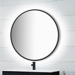 Miroir de salle de bain Emuca Zeus avec éclairage LED décoratif et cadre noir, diamètre 80 cm, AC 230V 50Hz, 12W, aluminium et verre