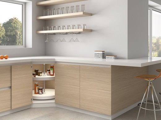 Emuca Set di vassoi circolari Shelvo per mobili da cucina, per modulo 800mm, Plastica e Alluminio, Bianco