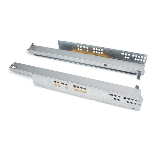 Emuca Set of hidden guides for drawers, on rollers, 400 mm, total extension, push, Zinc plated.