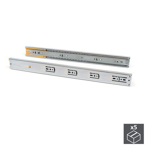 Emuca Drawer runner set, ball, 45 x 350 mm, total extension, soft closing, Zinc plated, 5 units.