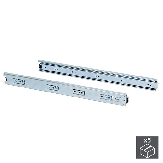 Emuca Guide set for drawers, ball, 45x 650 mm, total extension, Zinc plated, 5 units.