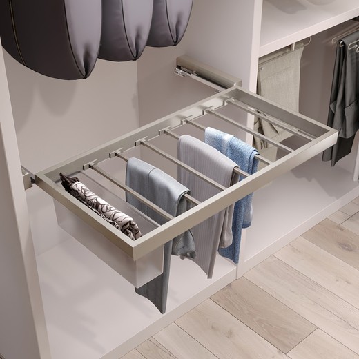 Emuca Kit of 7 trouser rods and Hack guide frame for cabinets, soft closing, adjustable, 600mm module, Stone gray