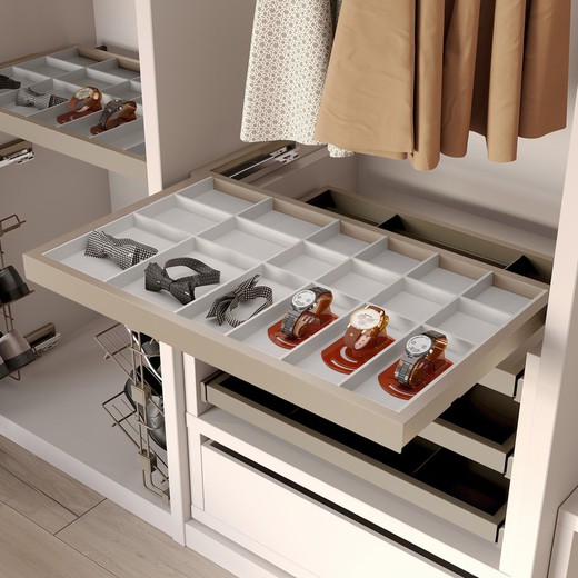 Emuca Drawer organizer kit with guide frame with soft closing for wardrobe, adjustable, 600mm module, Stone gray