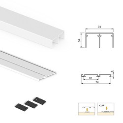 Emuca Hardware kit for wardrobe with 2 sliding doors and soft closing Placard 74, Wave profile, thickness 16mm, boards not included, Painted white