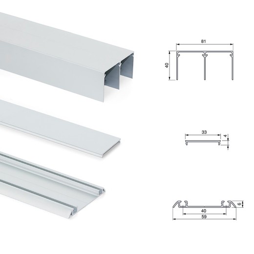 Emuca Kit de ferrure pour armoire avec 2 portes coulissantes et fermeture amortie Placard 81, Profil profond, épaisseur 18 mm, planches non incluses, Anodisé mat