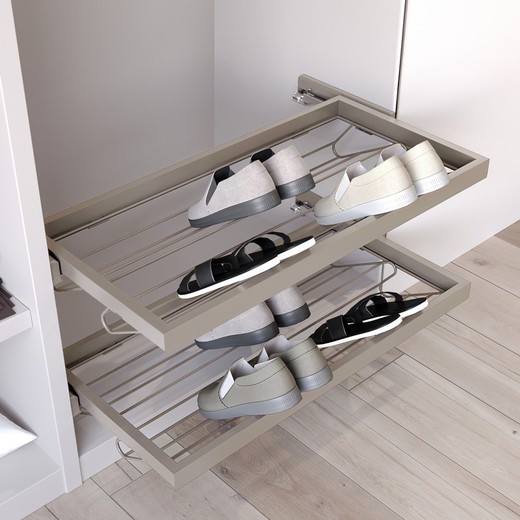 Emuca Metal shoe rack and frame kit with soft closing guides for wardrobe, adjustable, 900mm module, Stone gray