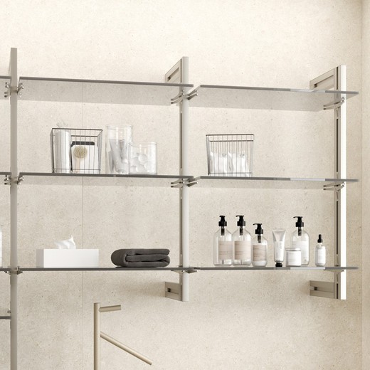 Emuca Lot of supports for 5 glass shelves for the Zero structure, glass not included, Zamak, Painted stone gray