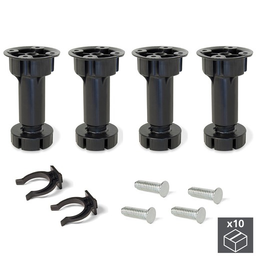 Pied de nivellement Emuca avec base prémontée pour meuble, réglable 118-135 mm, plastique, noir, 40 pcs.