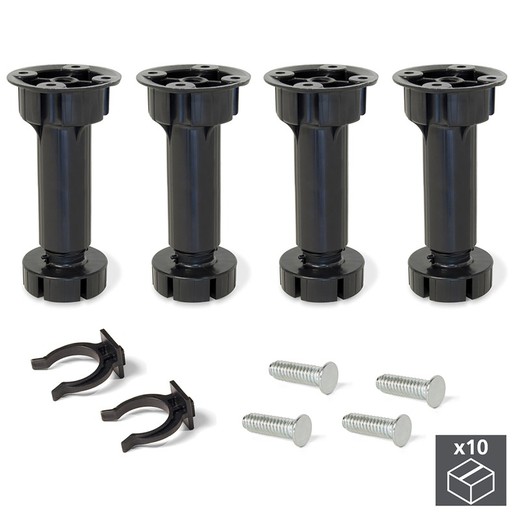 Emuca leveling foot with pre-assembled base for furniture, adjustable 148-165 mm, Plastic, Black, 40 pcs.