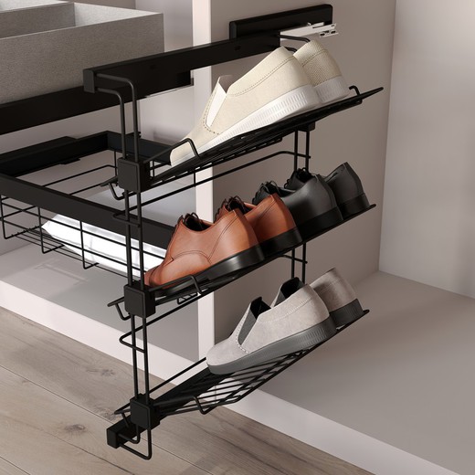 Emuca Removable side shoe rack for Hack closets and dressing rooms, Left, Steel, Painted textured black