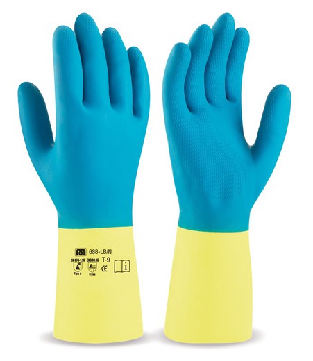 Two-tone latex glove with Neoprene reinforcement