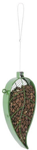 Hanging mesh wire bird feeder leaf