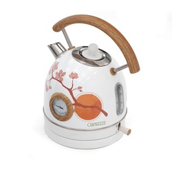 Bouilloire Caprizze Nara 2200 W en Acier Inoxydable Thermomètre Intégré Capacité 1,8 L Décoration Florale et Effet Bois