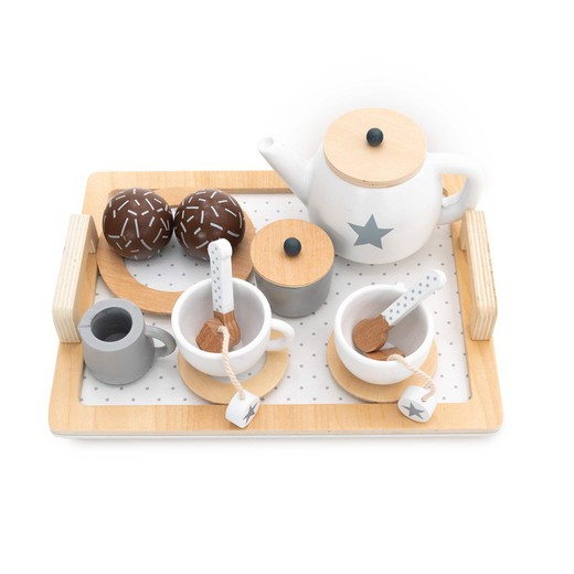 Spielzeug-Teeset Montessori Robincool Tea Caprizze 27x21x10 cm aus Ökologischem Holz mit Tablett, Teekanne und Zubehör Inklusive
