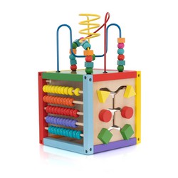 Giocattolo Educativo Montessori Cubo in Legno 6 Facce Robincool Newton Labirinto 20x20x36 cm con Abaco Multicolor