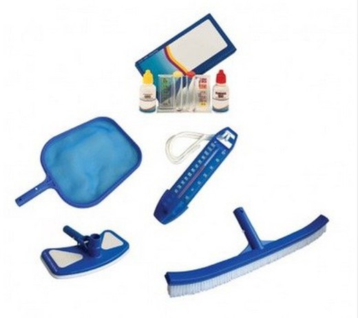 Kit di pulizia, include detergenti per piscine, raccoglitori di foglie, test del cloro, spazzola da 45 cm e termometro