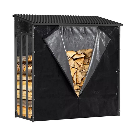 Outdoor log storage in galvanized steel and protective canvas Gardiun Wood Shed 185 x 70 x 185 cm