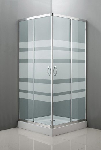 Mampara ducha angular 80x80cm cromo Cristal serigrafiado horizontal
