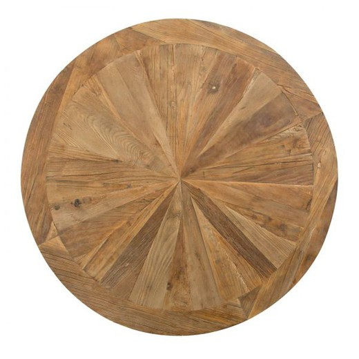 Tavolino Industriale Rotondo Pärumm Nege 90x90x45 cm in Legno di Olmo Riciclato e Ferro