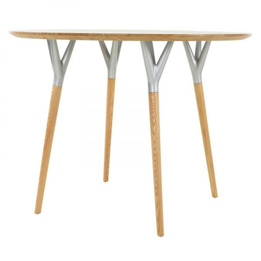 Mesa de comedor redonda. Madera de haya y metal (100 x 75 cm) Serie Crijuan