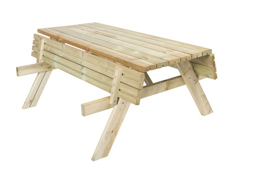 Mesa de picnic de madera natural con bancos abatibles Gardiun 198x154x74cm