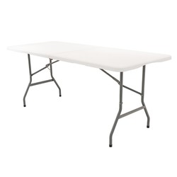 Tavolo Pieghevole e Portatile New Koln 240x74x74 cm in Resina in Color Bianco con Maniglia Laterale e Sistema di Blocco