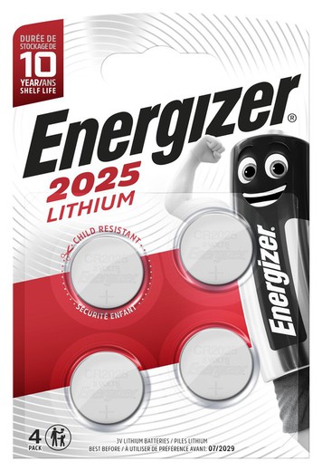 Packung mit 4 Knopfbatterien 2025 Lithium Energizer