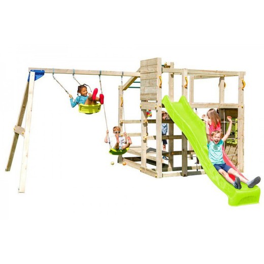 Parque Infantil Crossfit com escorregador com balanço duplo