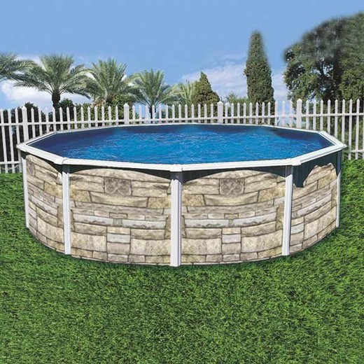 Piscina de acero redonda con estructura de chapa reforzada con aspecto piedra 300 x 120 cm