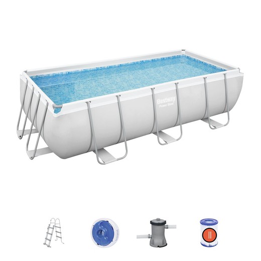 Detachable Tubular Pool Bestway Power Steel 404x201x100 cm with Cartridge Treatment Plant 2.006 L / H and Ladder