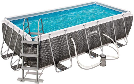 Detachable pool with cartridge and staircase treatmentr Bestway Power Steel Ratán 412x201x122cm