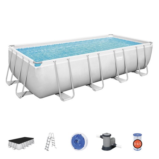 Removable Tubular Pool Bestway Power Steel 549x274x122 cm with Cartridge Treatment Plant 5.678 L / H with Cover and Ladder