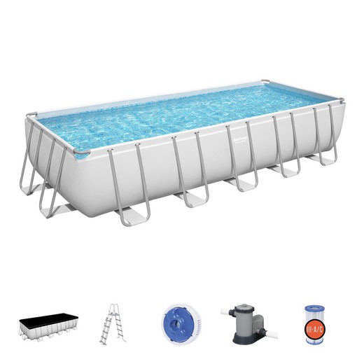 Removable Tubular Pool Bestway Power Steel 640x274x132 cm with Cartridge Treatment Plant 5.678 L / H with Cover and Ladder
