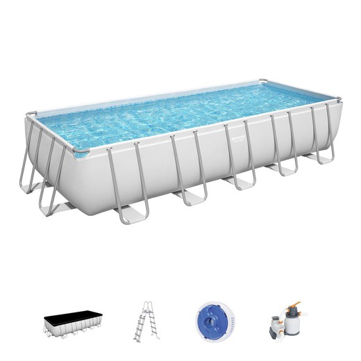 Detachable Tubular Pool Bestway Power Steel 640x274x132 cm with Sand Treatment Plant 5.678 L / H with Cover and Ladder