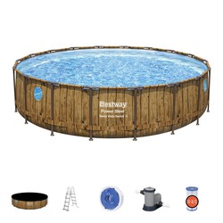 Pack Detachable Tubular Pool Wood Design Ø549x122cm Cartridge Treatment Plant 5,678 l/h Cover and Ladder + Bestway Automatic Hydraulic Pool Cleaner