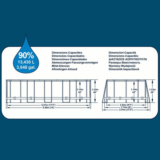 Pack Piscine Tubulaire Amovible 549x274x122cm Cartouche Station d'épuration 5 678 l/h Couverture et Échelle + Nettoyeur Hydraulique Automatique