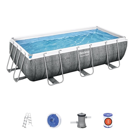 Aftagelig rektangulær rørformet pool Bestway Rattan med skrubber 404x201x100 cm