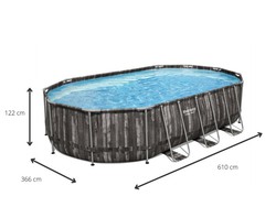 Pack Detachable Tubular Pool Wood Design 610x366x122cm Sand Treatment Plant 5,678 L/H with Cover and Ladder + Automatic Hydraulic Pool Cleaner