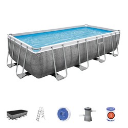 Aftagelig rørformet pool Bestway Power stålrotting 488x244x122 cm med patronbehandlingsanlæg 3.028 L / H med låg og stige