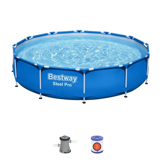 Avtagbar rörformad pool Bestway Steel Pro 366x76 cm med patronbehandlingsanläggning 1.249 L / H