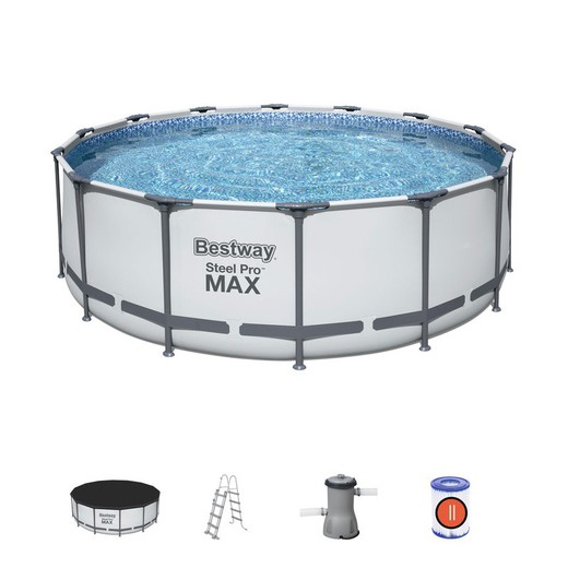 Avtagbar rörformad Bestway Steel Pro Max Pool 427x122 cm med filterpatron 3 028 L/H lock och stege