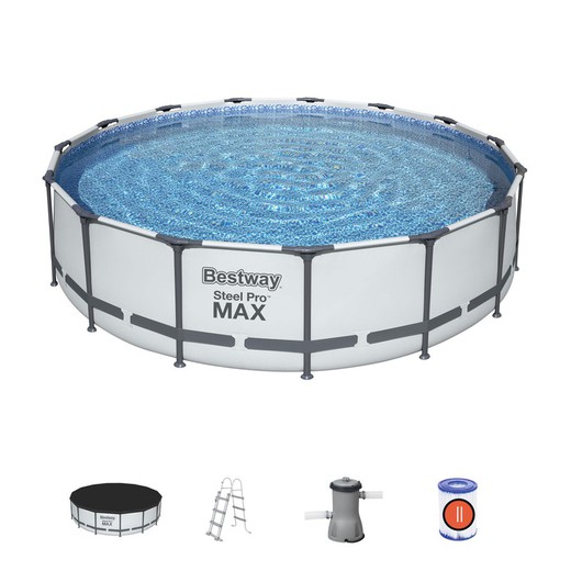 Avtagbar rörformig pool Bestway Steel Pro Max 457x107 cm med filterpatron 3.028 L / H-lock och stege