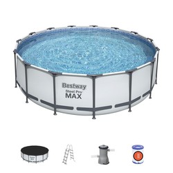 Aftagelig, rørformet pool Bestway Steel Pro Max 457x122 cm med filterpatron 3.028 L/H dæksel og stige