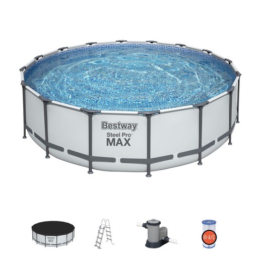 Piscina tubular destacável Bestway Steel Pro Max 488x122 cm com cartucho de filtro 5,678 L / H tampa e escada