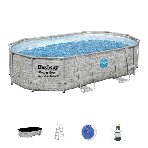Detachable Tubular Oval Pool Bestway Rattan with Filter 488x305x107 cm