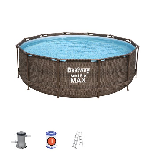 Removable Round Tubular Pool Steel Pro Max Rattan with Cartridge Purifier 366x100 cm