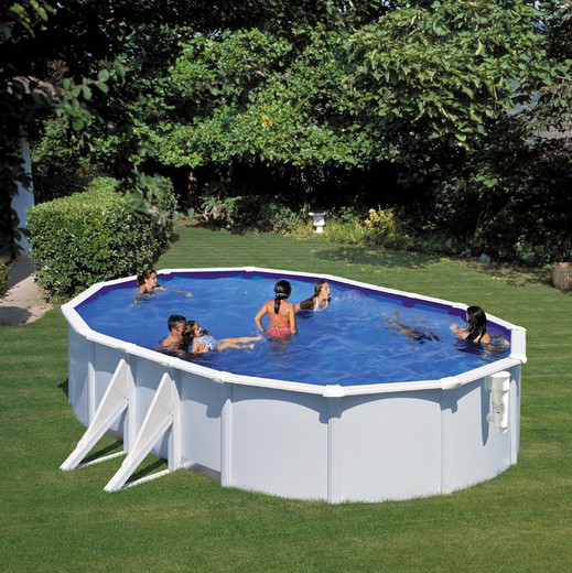 GRE ovaler Pool mit Holzoberfläche Höhe x3.00 5.00 x 1.20 m Modell - Sizilien + aufblasbares Geschenk