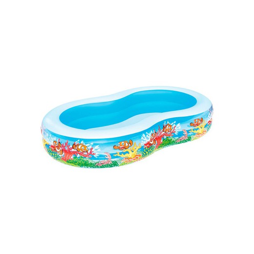 Piscina Inflable Familiar 2 Anillos Inflables Fondo Mar 262x157x46 Bestway