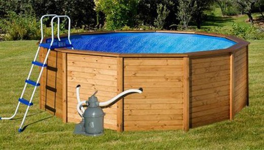 K2O Round Paneled Wood Pool med sandcrubber 475x127 cm